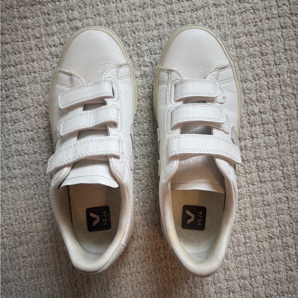 Veja White Leather Triple Velcro Sneakers